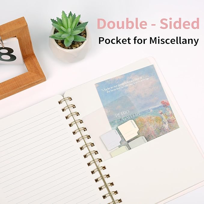 Spiral Notebook-5.75" x 8.125" College Ruled Journal with Inner Pockets and 160 Pages,PU Leather Cover Business Journal, Twin-Wire Binding Notebook Perfect for Office & Home School Supplies 2 pack Reefblue/Pink