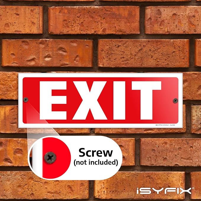 iSYFIX Exit Sign – 2 Pack 12x4 Inch – 40 mil Thick Polystyrene Plastic Sign, Laminated UV, Scratch & Fade Resistance, Waterproof, Indoor & Outdoor, Exit Signs for Exterior.