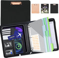 KLLVE Clipboard with Storage for Men Women, Leather Padfolio Portfolio with Zipper, 1 Inch 3 Ring Binder 5 Dividers, Notepad for Letter Size, Elastic Closure and Pen Loop, Card Slot Black