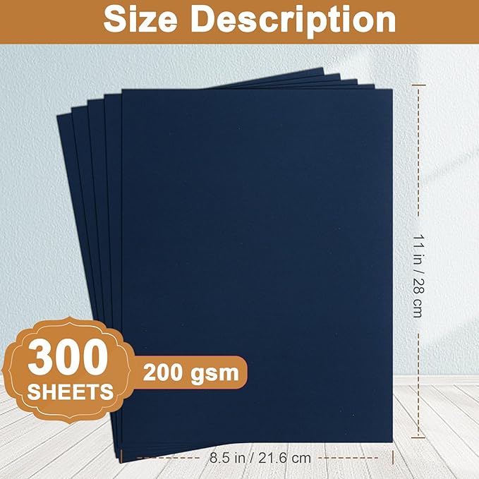 Silunkia 300 Sheets Navy Blue Cardstock 8.5 x 11 Crafts Paper, 75lb Heavyweight Dark Blue Paper Card Stock for Cards Making, Menus, Office Printer, Greeting Cards, Wedding Invitations