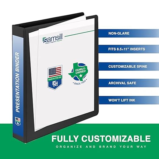 Samsill 1 Inch 3 Ring Binders, Made in USA, Economy Round Ring, Clear View Cover, 200 Sheet Capacity - for School, Home, Office - Black, 12 Pack