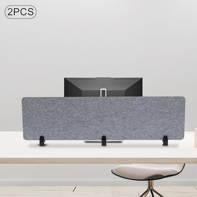 Clamp-On Acoustic Desk Divider, 2Pcs 60x16in Acoustic Partition, Desktop Privacy Panel, Sound Absorbing Workstation Panel (Castle Gray, 60" x 16")