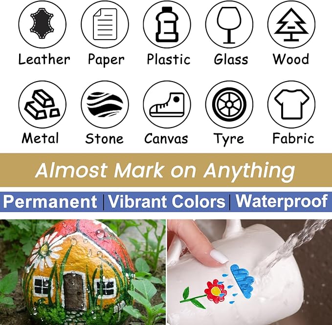 Overseas White Paint Pens - Permanent Acrylic Paint Markers 12 Pack, Water-Based, Quick Dry, Waterproof Marker Pen for Rock, Wood, Plastic, Metal, Canvas, Glass, Fabric, Tire, Mugs. Medium Tip