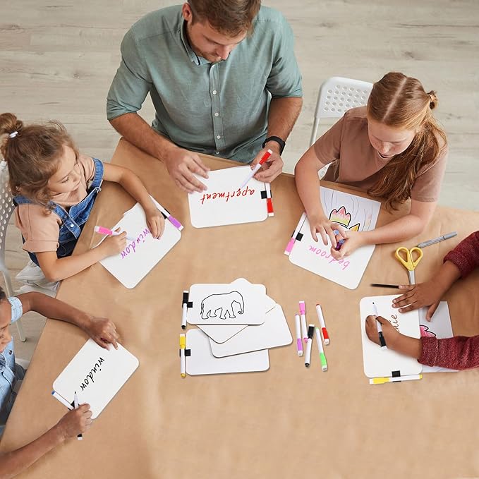 Affrolling 6 Sets Small Whiteboard Dry Erase Boards 5" x7'' Mini Double Sided Dry Erase Lap Boards with Markers Erasers Pen Holders Personal Whiteboards for Students Classroom Teacher