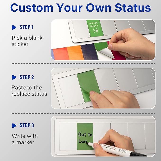 Office Door Signs with 5 Printed Status Options – Do Not Disturb, Out of Office, In a Meeting, Please Knock, Work from Home – Includes Custom Personalized Blank Sticker for Privacy Workspace or Studio Available and Away