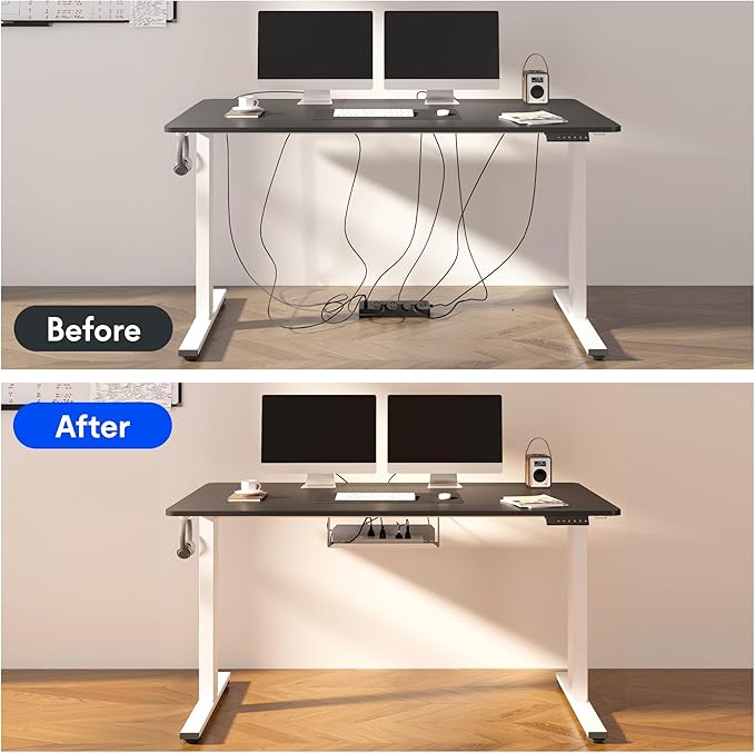 FLEXISPOT EN2 Whole-Piece Standing Desk with Clamp Power Strip, 60 x 24 Electric Stand Up Height Adjustable Desk with Cable Management (Gray Frame + Black Top, 2 Packages)
