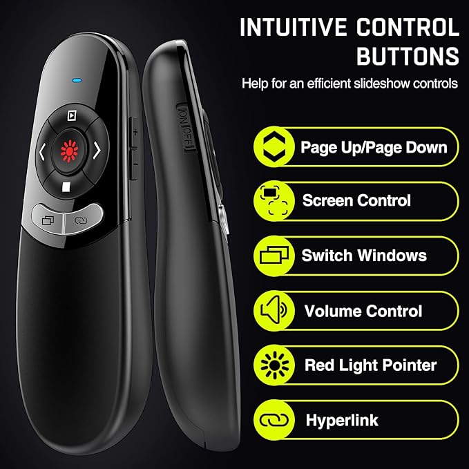 2 in 1 USB Type C Presentation Clicker with Red Light Pointer, Wireless Presenter for PowerPoint Presentation PPT Clicker, 2.4GHz Presenter Remote Slide Advancer for MacBook/Computer/Laptop
