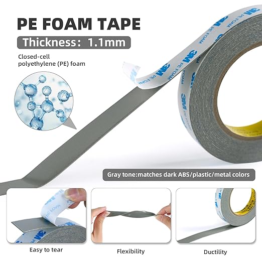 Double Sided Tape Heavy Duty 1'' × 20Ft, Made of 3M PE Foam Removable Mounting Tape, Waterproof Wall-Safe Tape for Poster, LED Strip Lights, Home Decor, Signs, DIY, Indoor & Outdoor Use