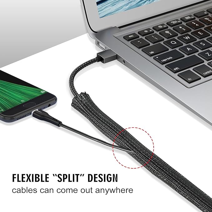 Moxita 10ft - 3/4 inch Cable Protector Sleeve Split Wire Loom Tubing for Power, Audio, USB, Cord Management for TV, Computer, Protection from Pets Chewing, Black