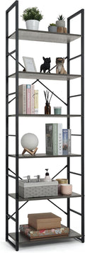 CAPHAUS 6 Tier Bookshelf, 24 Inch Width Free Standing Shelf, Bookcase Shelf Storage Organizer, Industrial Book Shelves for Home Office, Living Room, Kitchen, Dark Grey Vintage Shelves & Metal Frame