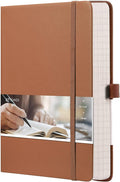 EMSHOI Lined Journal Notebook, 120 gsm Leather Hardcover with Sticky Notes & 256 Numbered A5 Pages – College Ruled Notebook for Writing, Work, School, Men, Women | 5.75”x8.38” – Brown