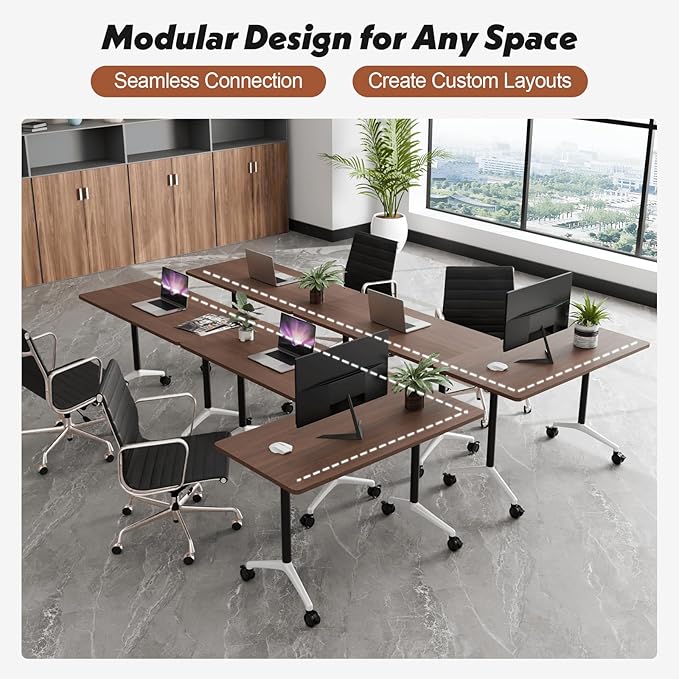 Goakwwuz Conference Room Table, Folding Conference Tables,Thicken Grey Tabletop,Flip Top Wooden Seminar Meeting Room Table for Conference Room Offices (6, Walnut, 61.0“)