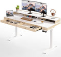 Standing Desk With Drawers, 55x23.6 Inch Electric Stand Up Workstation With Storage Shelf and Memory Controller, Adjustable Height 28-46 Inch for Computer, White
