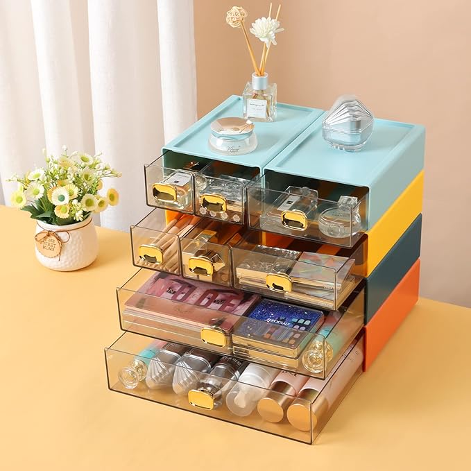 OSteed Spacious Desktop Storage Box, 1 Large Storage Drawer, Stackable Office Desk Drawer Organizer and Accessories, Printer Paper Organizer, Blue Plastic Drawers for Workspace & Home