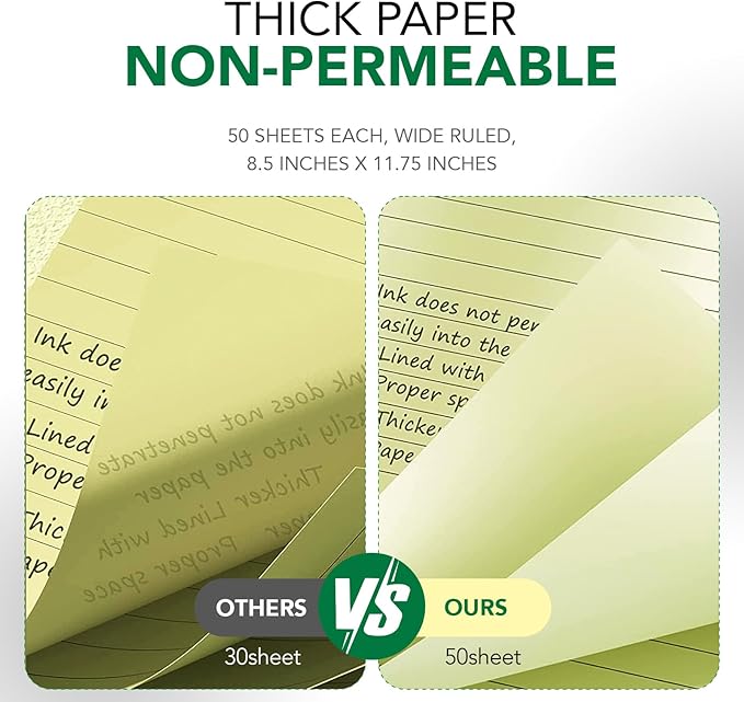 KAISA Yellow Legal Pads Writing Pads Recycled Paper 8.5"x14" Wide Ruled Lined Paper Perforated 50 sheets Hard Back Notepads Large Legal Pad Writing Tablet Canary For Office Supplies (Canary 12pads)