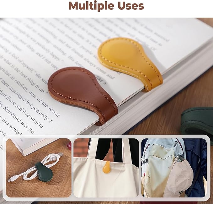 Personalized Magnetic Leather Bookmark, 26 Letters Custom Leather Bookmarks, Handmade, Leather Magnetic Bookmark for Book Lovers Readers Women Kid(Brown，Y）