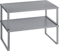 SONGMICS Spice Racks, Set of 2 Metal Cabinet Shelf Organizers, Countertop Organizers, Shelf Risers, Stackable, Expandable, Silver UKCS401G01