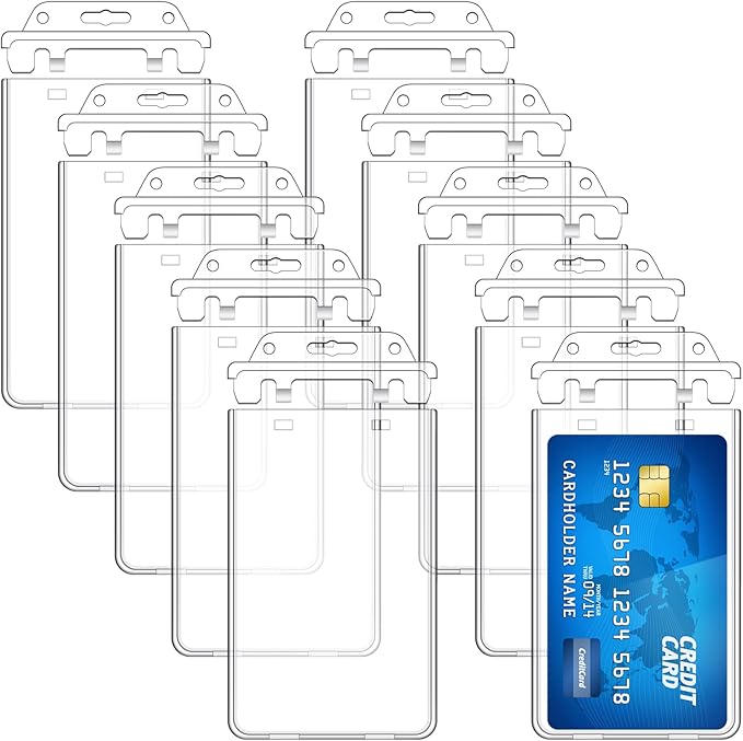 Tinlade 10 Pack Permanent Locking Hard Plastic Badge Holder Vertical Clear ID Badge Holder Heavy Duty Protector Case for Office School Card Travel 2.4 x 4.2 inches