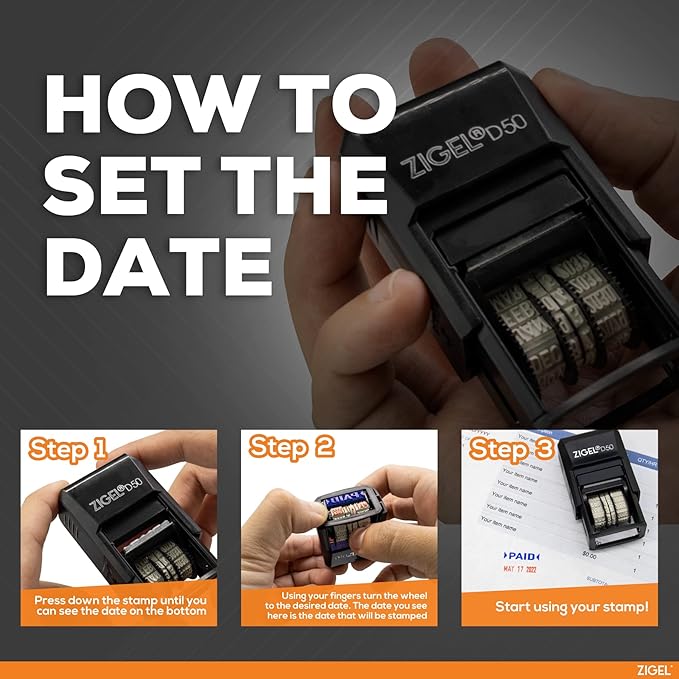 ZIGEL D50 Date Stamp with Posted - Self Inking Date Stamp - Red
