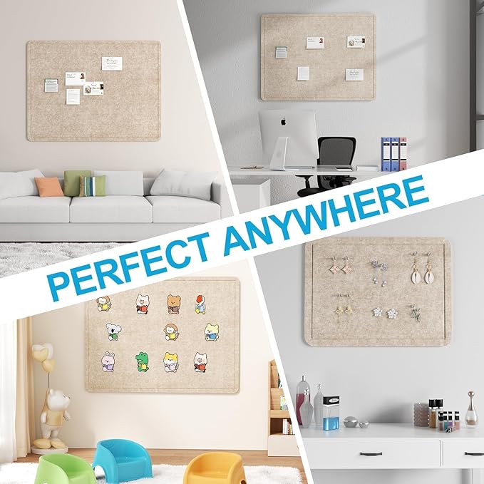Large Felt Bulletin Board for Wall, 36"x24" Frameless Picture Board, Soft Felt Cork Board for Office, Home Planning & Office Wall Decor, Easy Install Pin Board