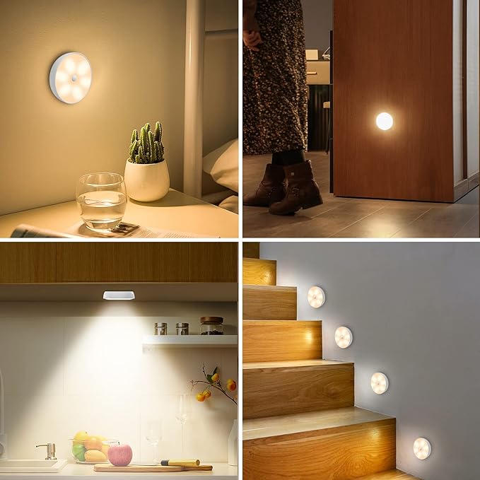 LED Closet Step Lights Motion Sensor Puck Light Compatible with Charging Station, 3 Colors Temperatures USB Rechargeable Indoor Under Cabinet Lighting(6 Pack, Without Charge Stand)