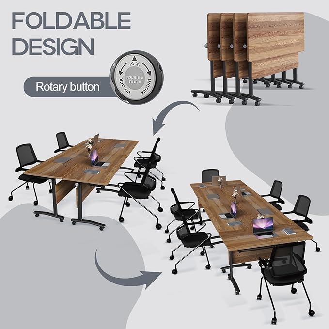 Folding Conference Table 4ft 5ft, Foldable Office Meeting Desk for 6 People, Multiple Sizes Colors Mobile Conference Room Table for Training Room School Business Furniture (4, White Walnut, 55in)