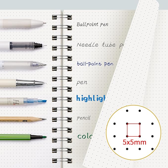 EMSHOI A5 Spiral Notebook Bullet Dotted journal, Small 5.7" X 8.22", 300 Pages/150 Sheets, 100gsm Dot Grid Paper, Waterproof Hardcover, for Office School Women Men Work Writing Notes-Pink