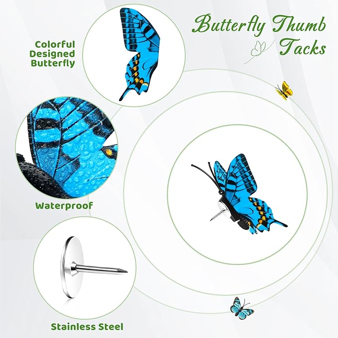 50Packs Butterfly Thumb Tacks Decorative Push Pins Cute Thumb Tacks Red Pushpins for Cork Board Thumbtacks for Hanging for Board Bulletin Wall in Cubicle Office Cubicle Decor Decorations