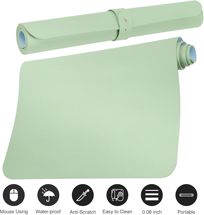 Boutilon Leather Desk Pad Protector,Non-Slip Mouse Pad,Laptop Desk Pad,Office Mouse Mat,Waterproof Leather Desk Blotter,Desk Writing Pad for Office and Home (XL-Green,35.4"x 15.7")
