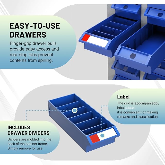 Exerock 40 Drawer Tool Storage Cabinet with ABS Drawers, Bolt and Nut Organizer Parts Box, Hardware Shelving Unit for Garage and Workshop