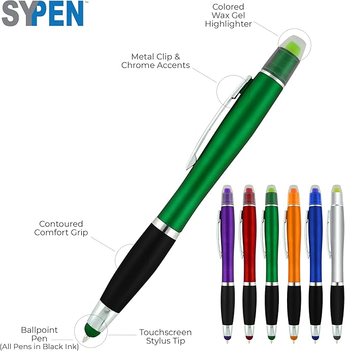 Personalized Pens with Gel Highlighter and Stylus -200 Pack Bulk-Free Imprint - 3 In Bible Highlighter No Bleed, Ballpoint Pen, and Stylus Combo- add Custom Name, Logo or Gift Message- Red