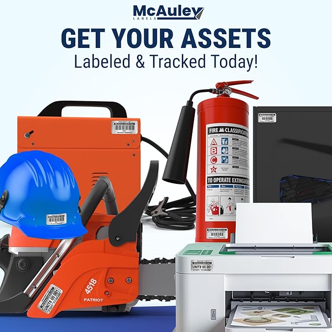 McAuley Labels Custom Asset Tags for Equipment - Numbered, Permanent - Heavy Duty Metalized Polyester, Stronger Adhesive - Barcode Label - 1.5x0.75 Inches