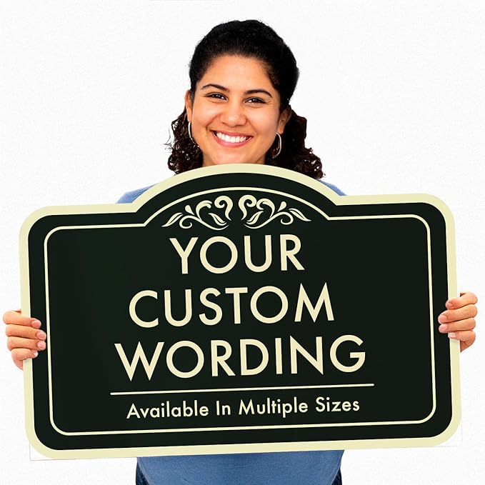 Custom Decorative Outdoor Metal Sign - Personalized Aluminum Driveway Sign, Waterproof, Made in USA - Design 1 Black Charcoal 30x24 In