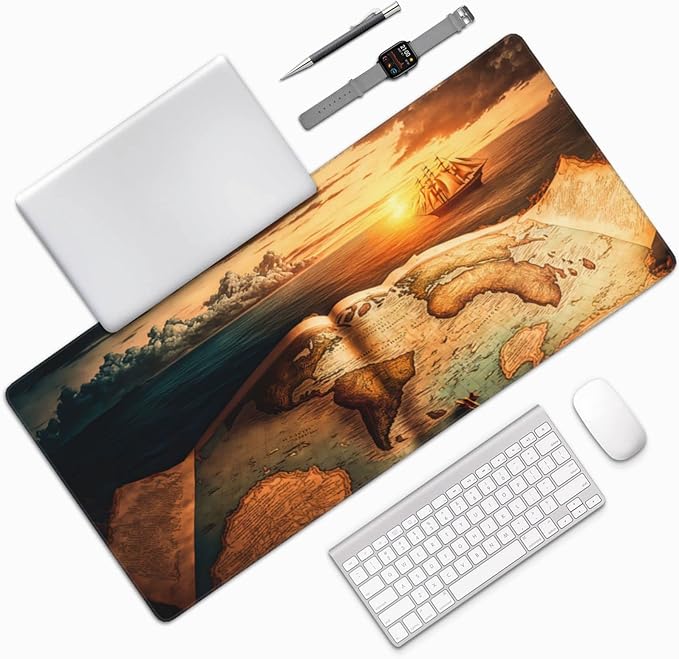 CANFLASHION Gaming Mouse Pad,Large Mouse Pads for Desk,Non-Slip Rubber Base Extended Mousepad,XXL Keyboard Mouse Mat,Computer Keyboard Desk Pad with Stitched Edges,35.4x15.8inch,Antique World Map
