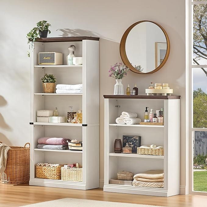 RWYHG 70" White Tall Bookshelf Set of 3,5-Tier Thick Wooden Book Shelf with Adjustable Shelves,Free Standing Farmhouse Bookcase with Open Display Storage,Floor Vintage Bookshelves for Living Room