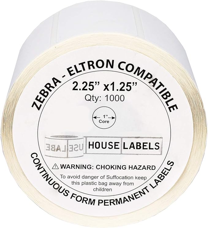 HOUSELABELS 2.25" x 1.25" Address Labels on 1" Core Compatible with Zebra and Rollo Printers, 34 Rolls / 1,000 Labels per Roll