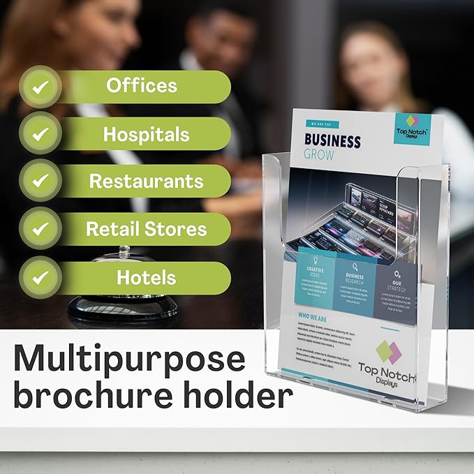 Top Notch Displays Acrylic Brochure Holder for Wall Mounting, Clear Display for 8.5" x 11" Flyers, Literature Holder for Magazines, Pamphlets, Menus, Includes Screws & Plastic Anchors – Pack of 20