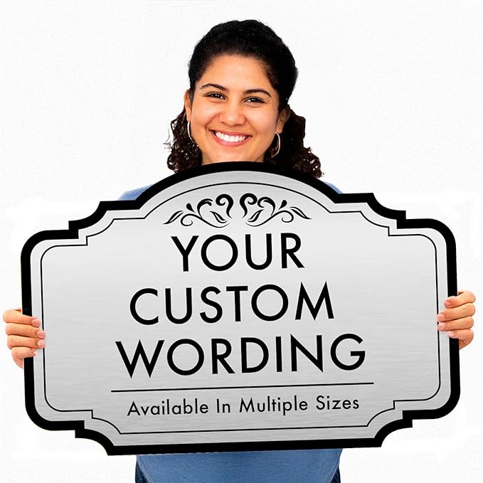 Custom Decorative Outdoor Metal Sign - Personalized Aluminum Driveway Sign, Waterproof, Made in USA - Design 2 Metallic Silver 36x24 In