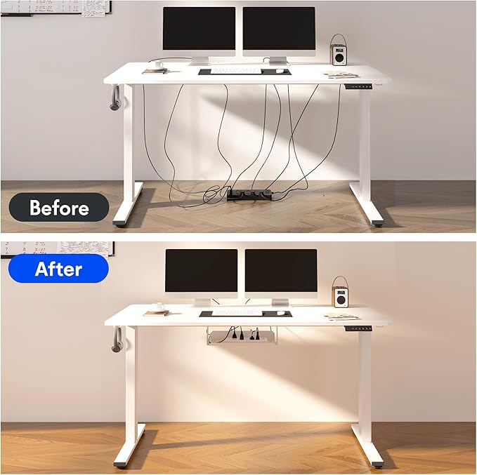 FLEXISPOT EN2 Whole-Piece Standing Desk with Clamp Power Strip, 60 x 24 Electric Stand Up Height Adjustable Desk with Cable Management (Gray Frame + 60" White Top, 2 Packages)