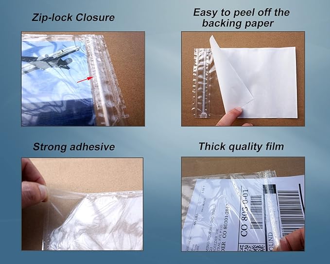 BEUYI Premium 6.7'' x 10'' Resealable Adhesive Shipping Label/documents Pouches (400 Pack)