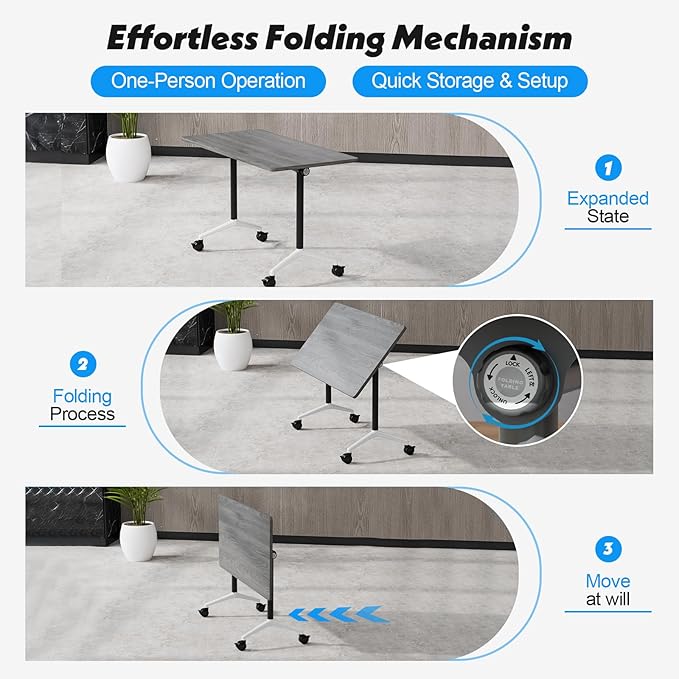Goakwwuz Conference Room Table, Folding Conference Tables,Thicken Grey Tabletop,Flip Top Wooden Seminar Meeting Room Table for Conference Room Offices (6, Grey, 61.0“)
