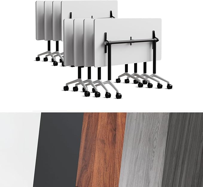 Goakwwuz Conference Room Table, Folding Conference Tables,Thicken Grey Tabletop,Flip Top Wooden Seminar Meeting Room Table for Conference Room Offices (8, Black+White, 47.2“)