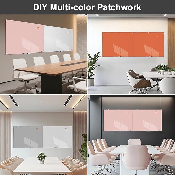 TSJ OFFICE Glass Dry-Erase Board - 36 x 24 Inches Wall Mounted Black Glass Magnetic Whiteboard, Frameless Large White Board for Office, Home & School