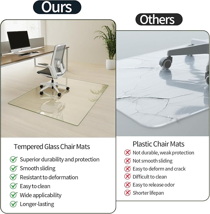 Koonmi Tempered Glass Chair Mat for Hardwood Floors & Carpets, 30" x 48“ Transparent Heavy Duty Office Floor Protector with Noise-Free Gliding Shatterproof for Home Office Desk