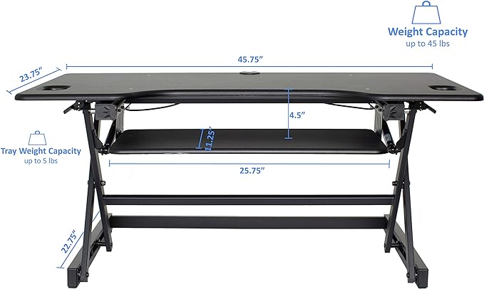 Rocelco 46" Large Height Adjustable Standing Desk Converter with Double Monitor Mount Arm BUNDLE - Quick Sit Stand Up Computer Workstation Riser - Retractable Keyboard Tray - Black (R DADRB-46-DM2)