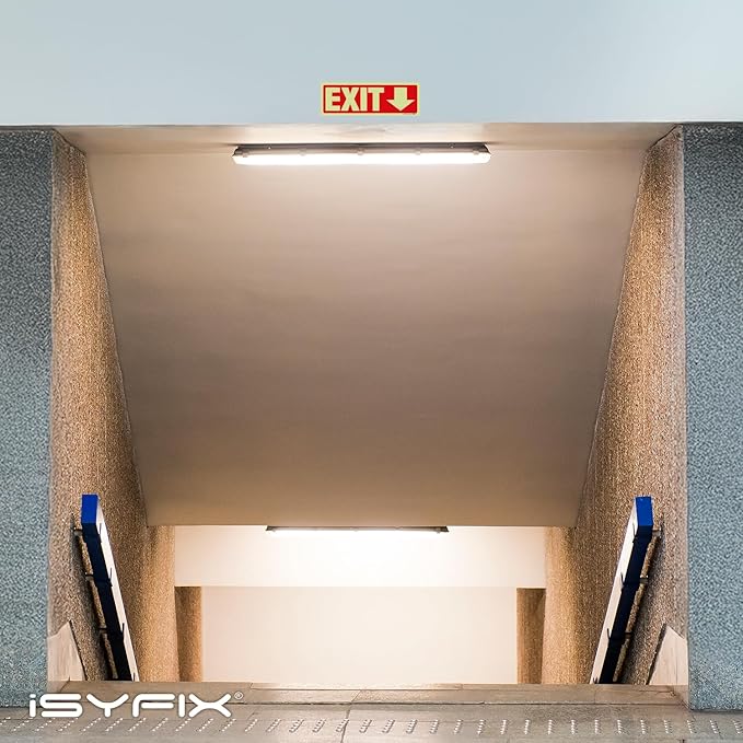 iSYFIX Exit Stickers Signs with Directional Down Arrow 2 Pack 12x4 Inch - Glow in the Dark Photoluminescent Vinyl for Office, School, Business, Warehouse - UV & Weather Resistant for Indoor/Outdoor Use