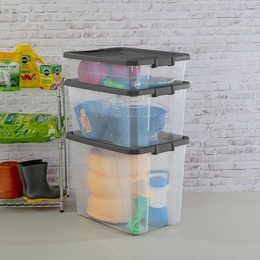 Sterilite 24-Pack Modular Stacker Box, Durable Clear Plastic Storage Bins with Latching Lids, 40 Quart - Stackable Organizing Container Boxes for Closet, Bathroom, and Office
