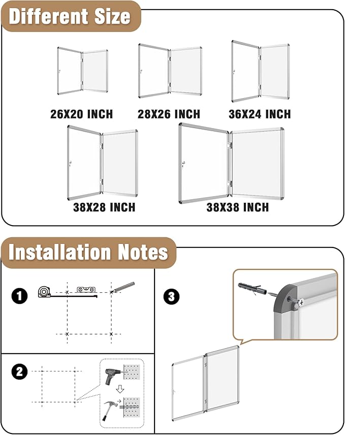 Mifuro 38"x28" Enclosed Bulletin Board, Lockable Weather-Resistant Aluminum Noticeboard for School & Office, Silver Frame w/Magentic Whiteboard