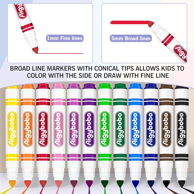 Aigybobo 336 Count Washable Markers Bulk, 12 Assorted Colors, Broad Line Conical Tip Coloring Marker for Kids, Markers Bulk Pack for Classroom, School Art Supplies & Back to School Supplies