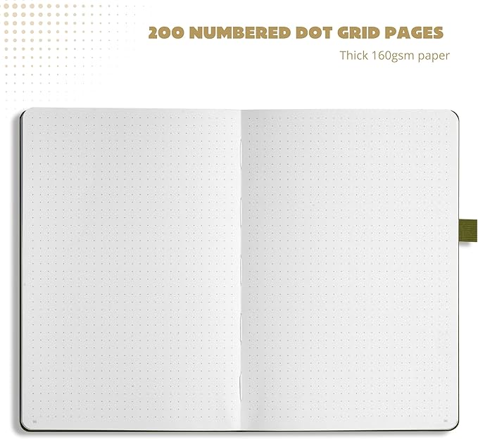 VIVID SCRIBBLES Bullet Dotted Journal – 160gsm No Bleed Thick White Paper – 200 Numbered Dot Grid Pages – a5 Dotted Notebook Includes a Gift Box and Journal Stickers